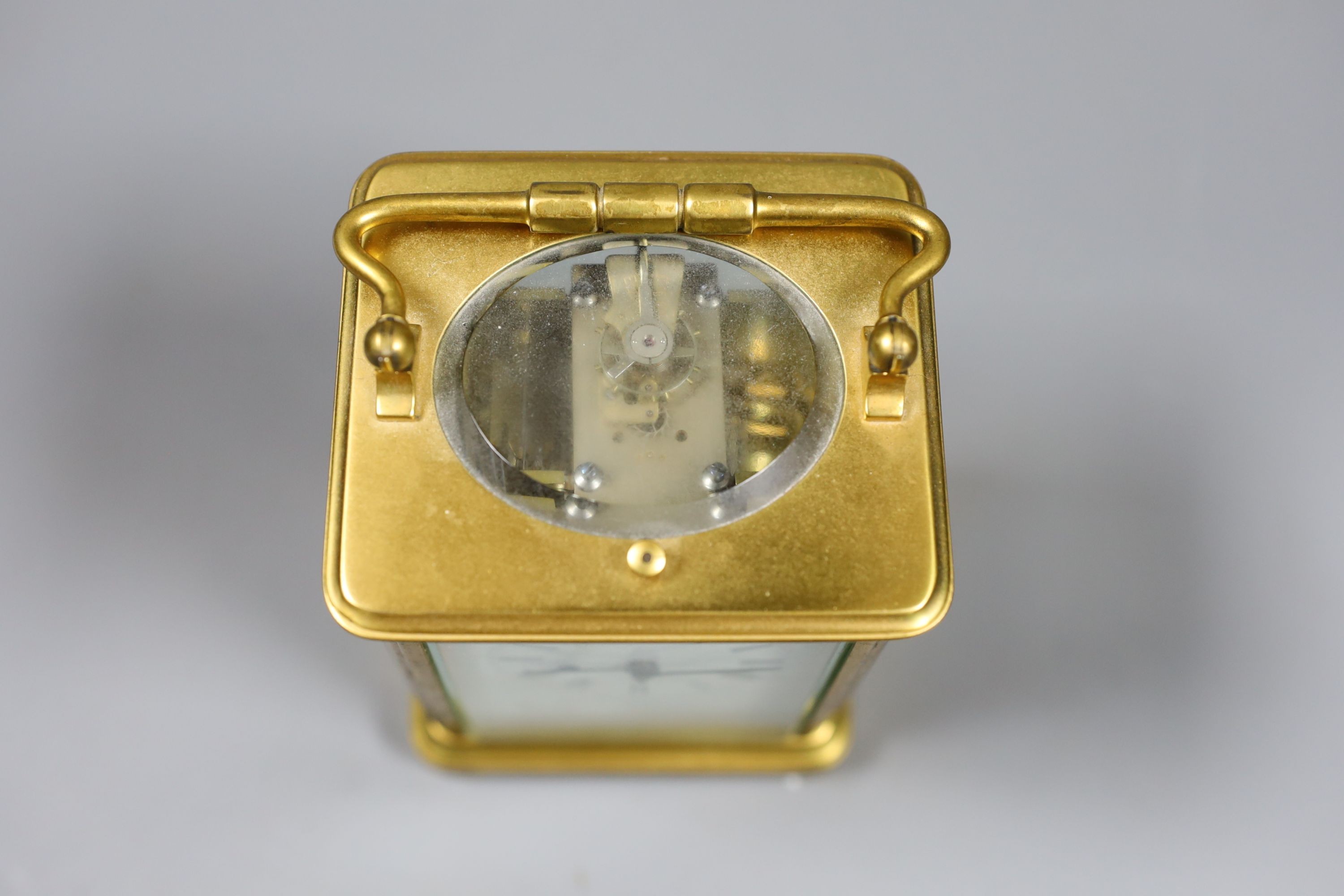 A French gilt brass repeating carriage clock, 14.5 cm high